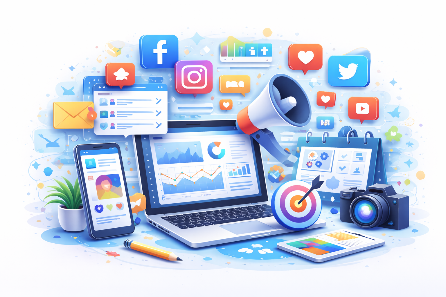 Social media marketing services with analytics, content creation, and audience engagement tools