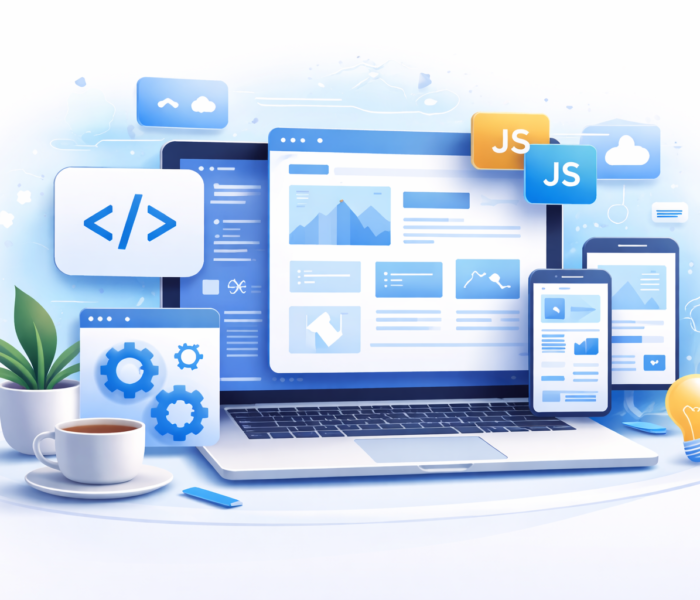 Web development services with responsive website design and modern coding elements