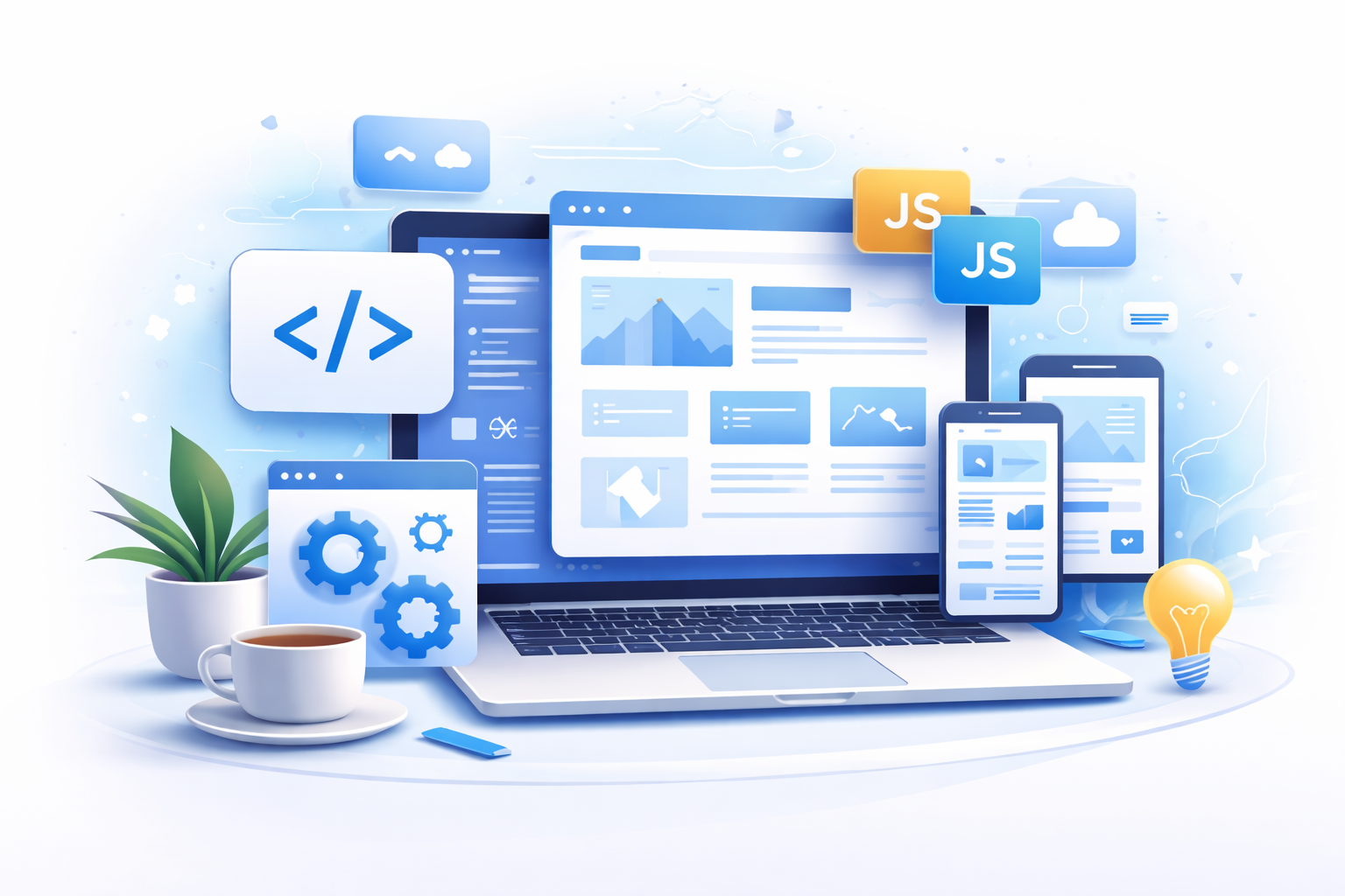 Web development services with responsive website design and modern coding elements