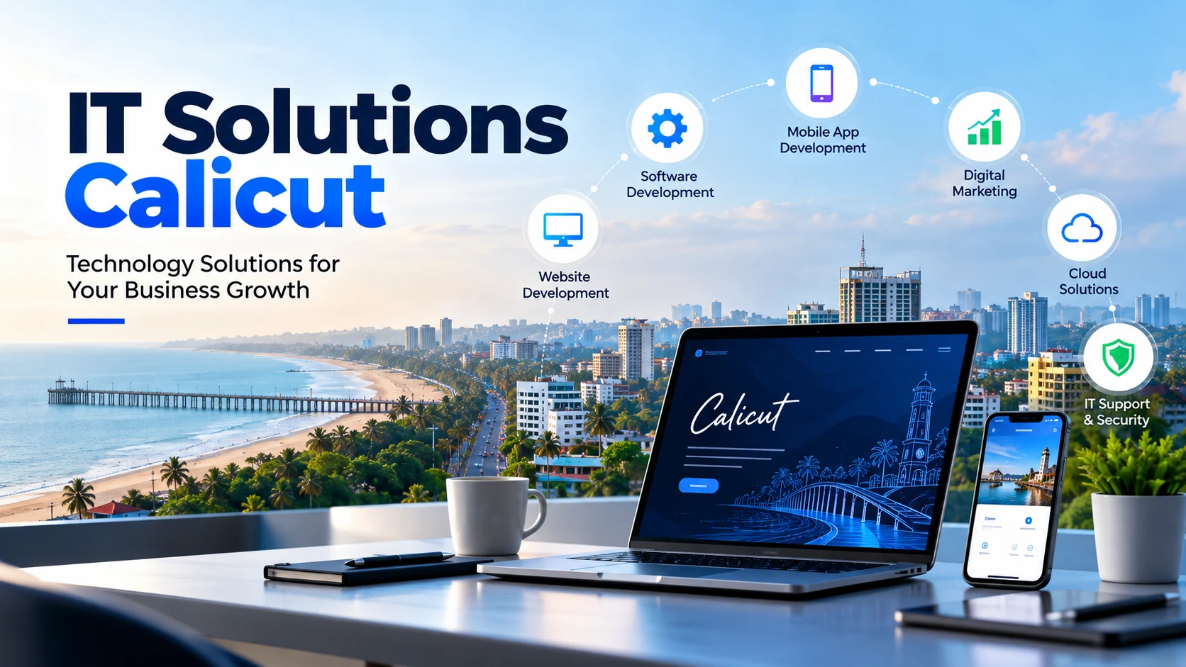 IT Solutions in Calicut offering website development, software development, mobile app development, digital marketing, cloud solutions, and IT support services.